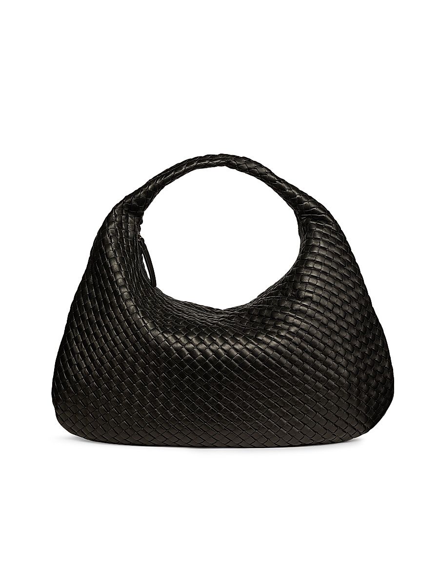 Women's Veneta Maxi Intrecciato Leather Hobo Bag - Black Brass