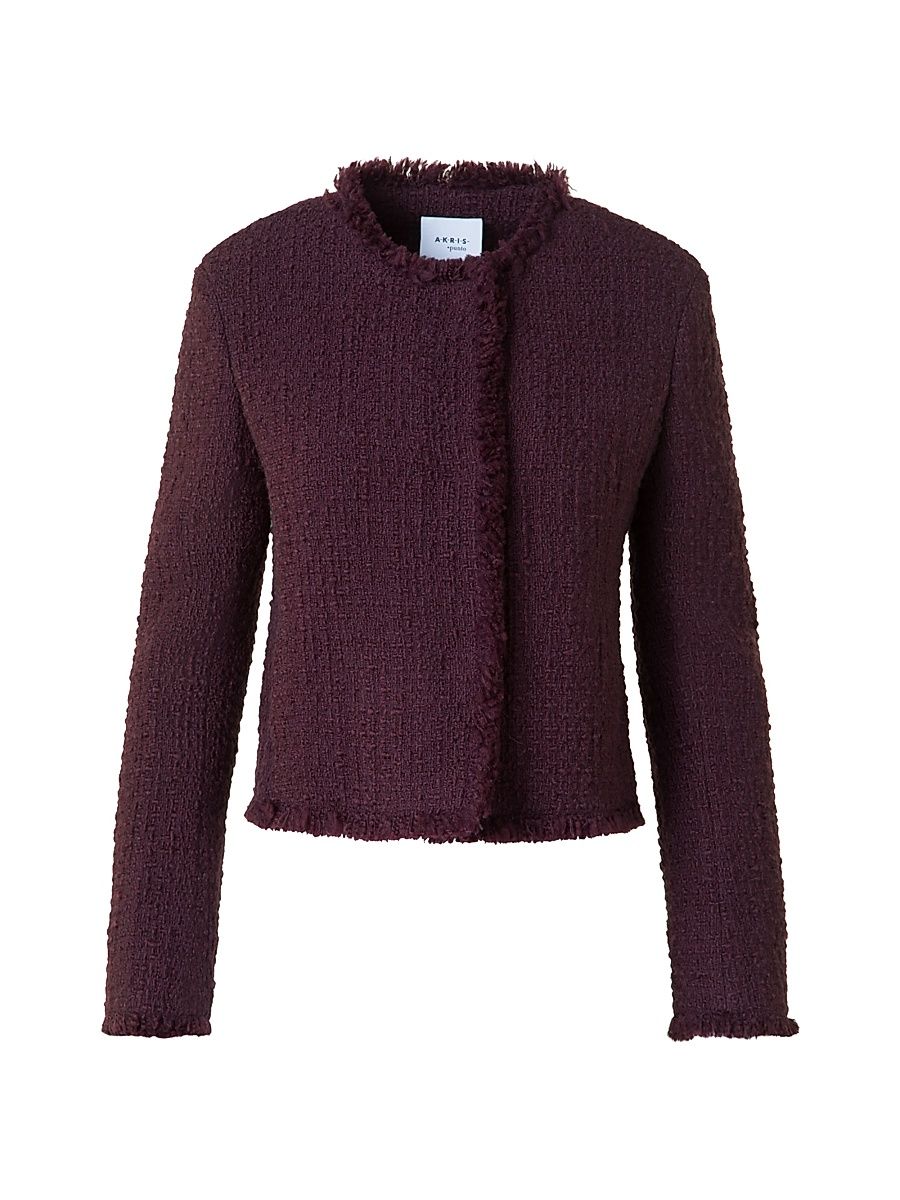Women's Tweed Round Neck Jacket - Blackberry - Size 14