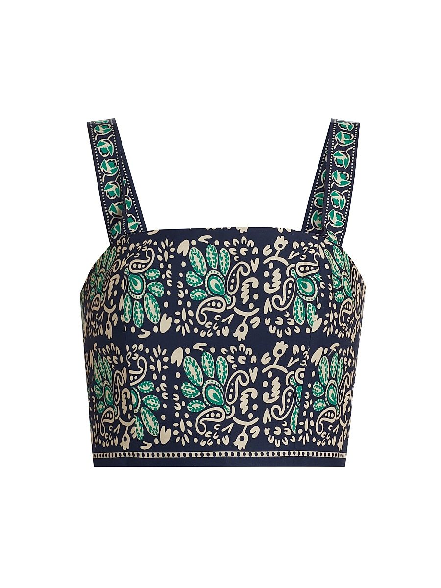 Women's Helena Paisley Cotton Poplin Crop Top - Le Stampe Eve Blue - Size XL