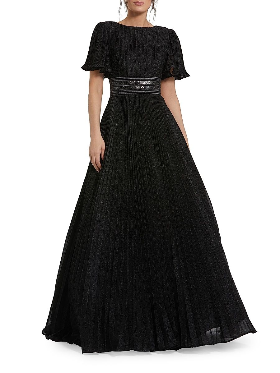 Women's Pleated Georgette Ball Gown - Black - Size 20