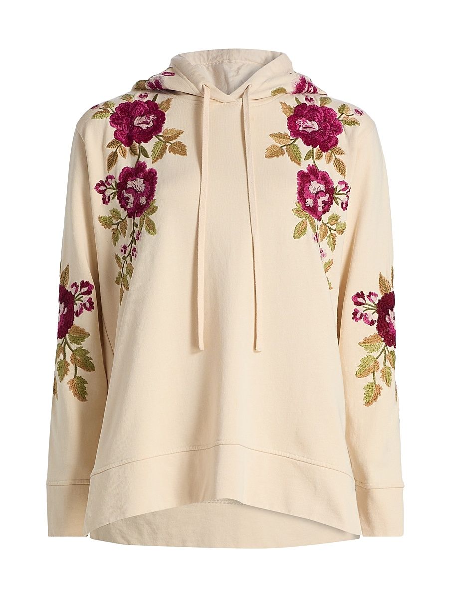 Women's Embroidered Hooded Sweatshirt Tunic - Shell - Size Large