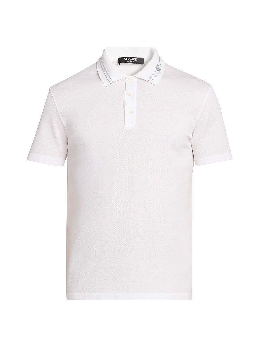 Men's Medusa Embroidered Pique Polo Shirt - Optical White - Size XXXL