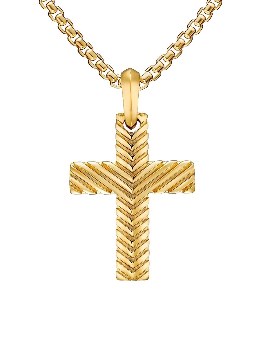 Men's Chevron Cross Pendant in 18K Yellow Gold, 36MM - Gold