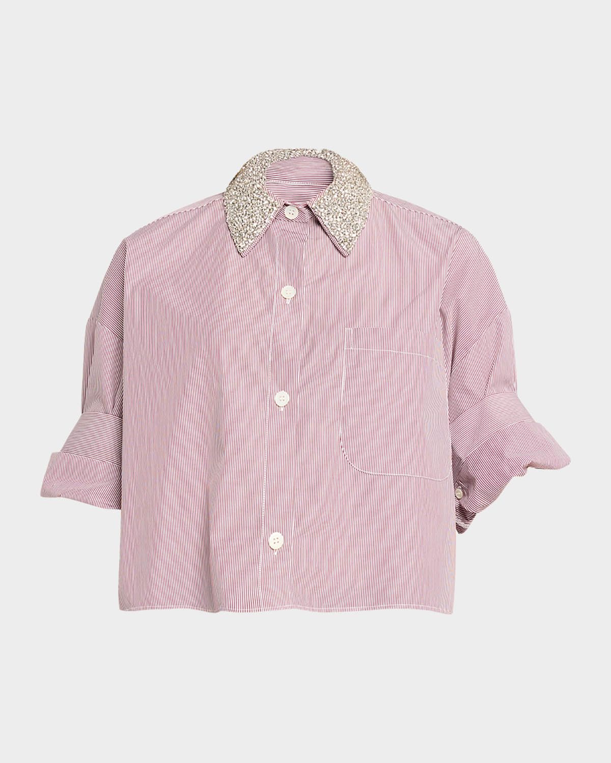 Next Ex Striped Cropped Shirt with Crystal Collar