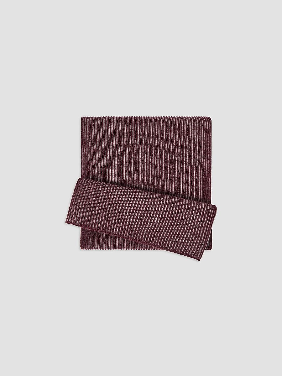 Men's Cashmere English Rib Vanisé Knit Scarf - Bordeaux