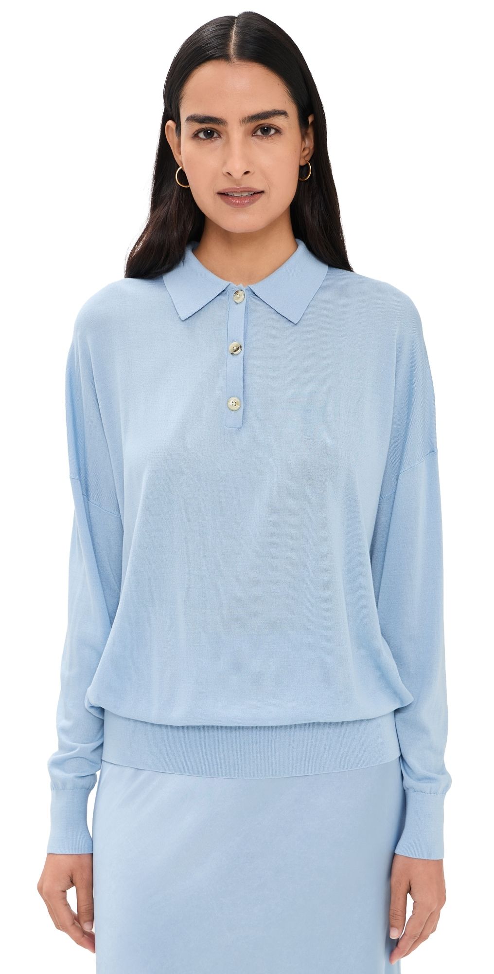 Renggli Silk Cashmere Boxy Long Sleeve Polo Azure XL