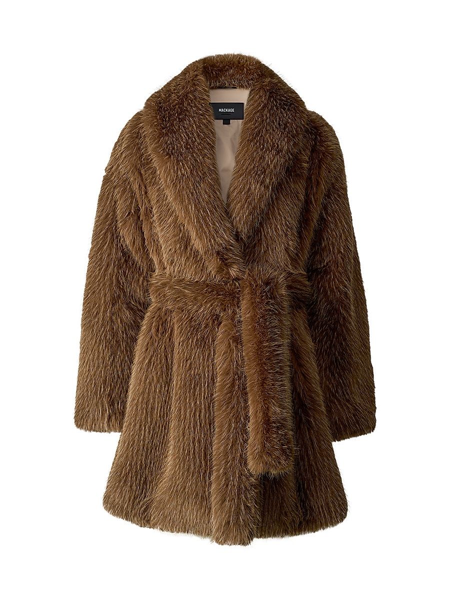 Women's Kacela Faux-Fur Shawl-Collar Coat - Otter - Size XL