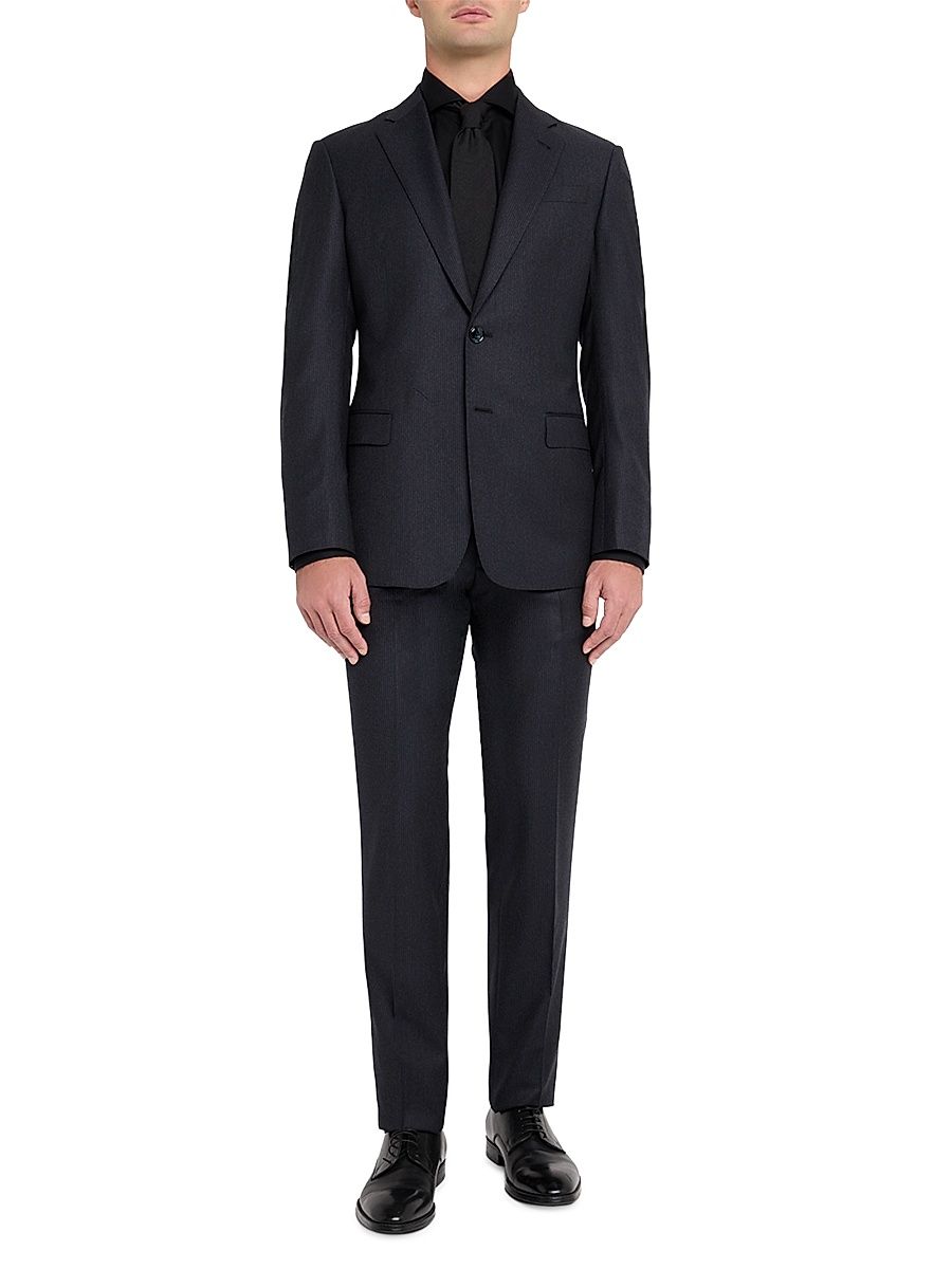 Men's Micro Pinstriped Virgin-Wool Single-Breasted Suit - Navy - Size 48