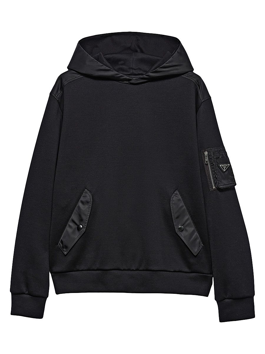Men's Cotton Fleece and Re-Nylon Hoodie - Black - Size Medium