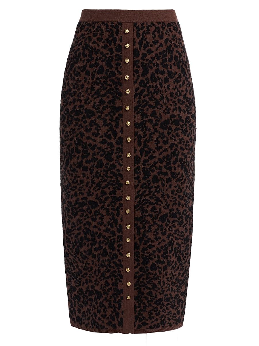 Women's Primrose Leopard Jacquard Knit Midi-Skirt - Brown Black - Size XL
