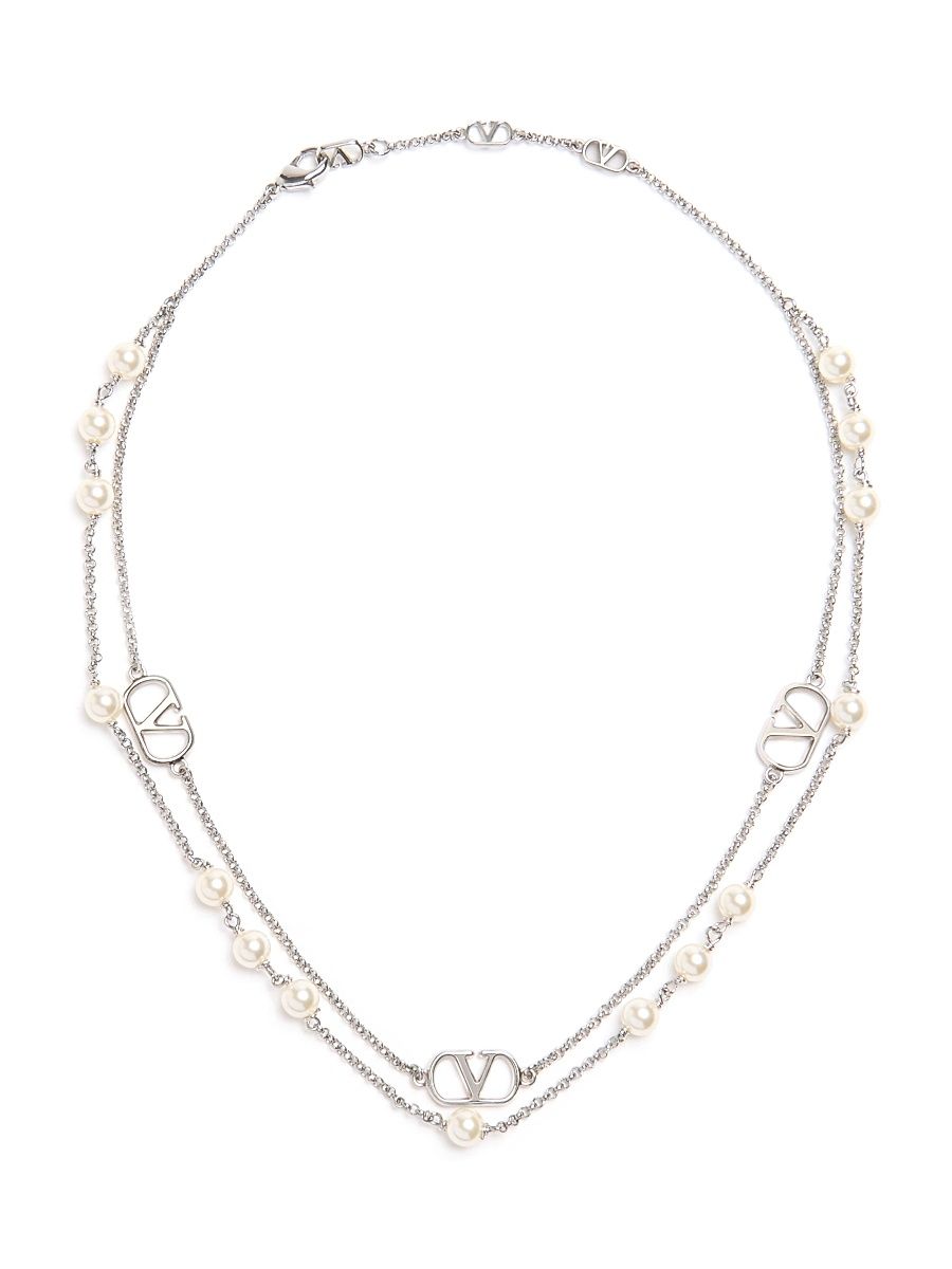 Women's VLogo Signature Metal Necklace with Swarovski Pearls - Palladium