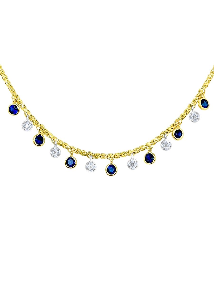 Women's Two-Tone 14K Gold, Blue Sapphire & 0.05 TCW Diamond Necklace - Yellow Gold