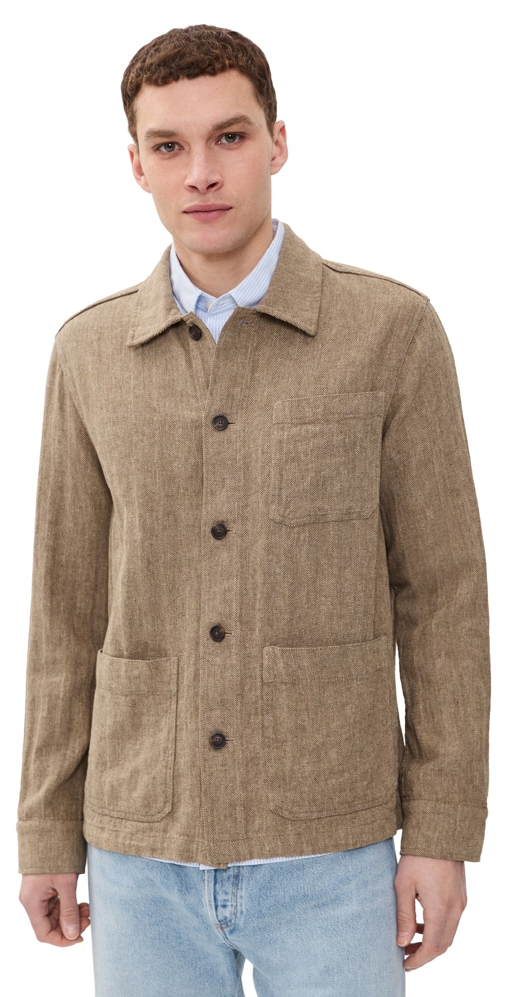 Faherty Herringbone Studio Jacket Khaki Herringbone M