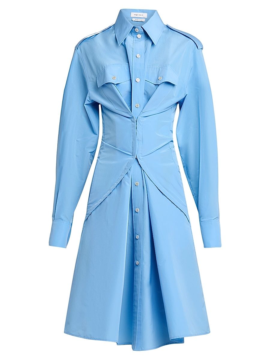 Women's Deconstructed Cotton-Blend Shirtdress - Sky Blue - Size 10