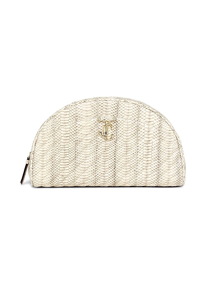 Women's Curve Leather Pouch - Roccia Latte Shiny Gold