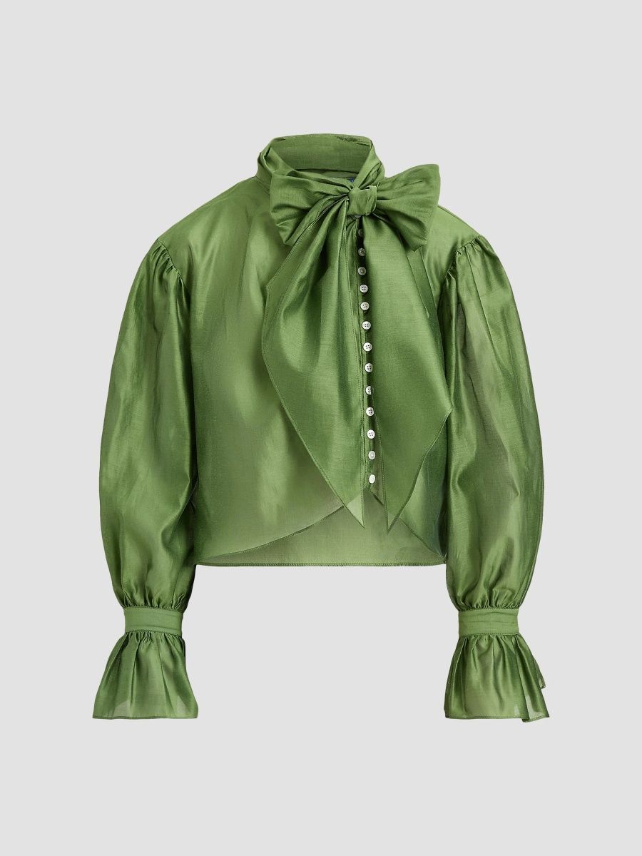 Polo Ralph Lauren Women's Tie-Bow Organdy Shirt - Green - Size 6