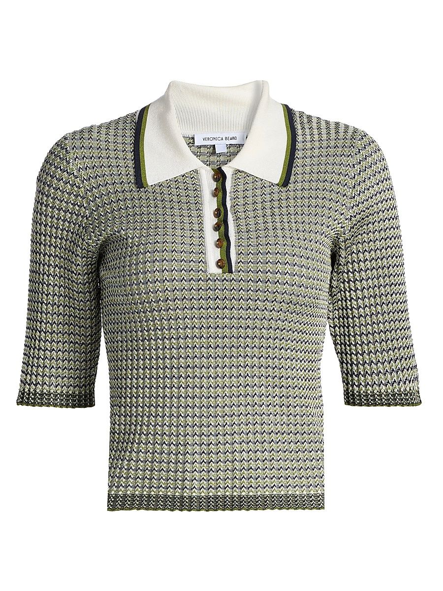 Women's Soza Textured-Chevron Polo Top - Navy Cactus Off White - Size XL