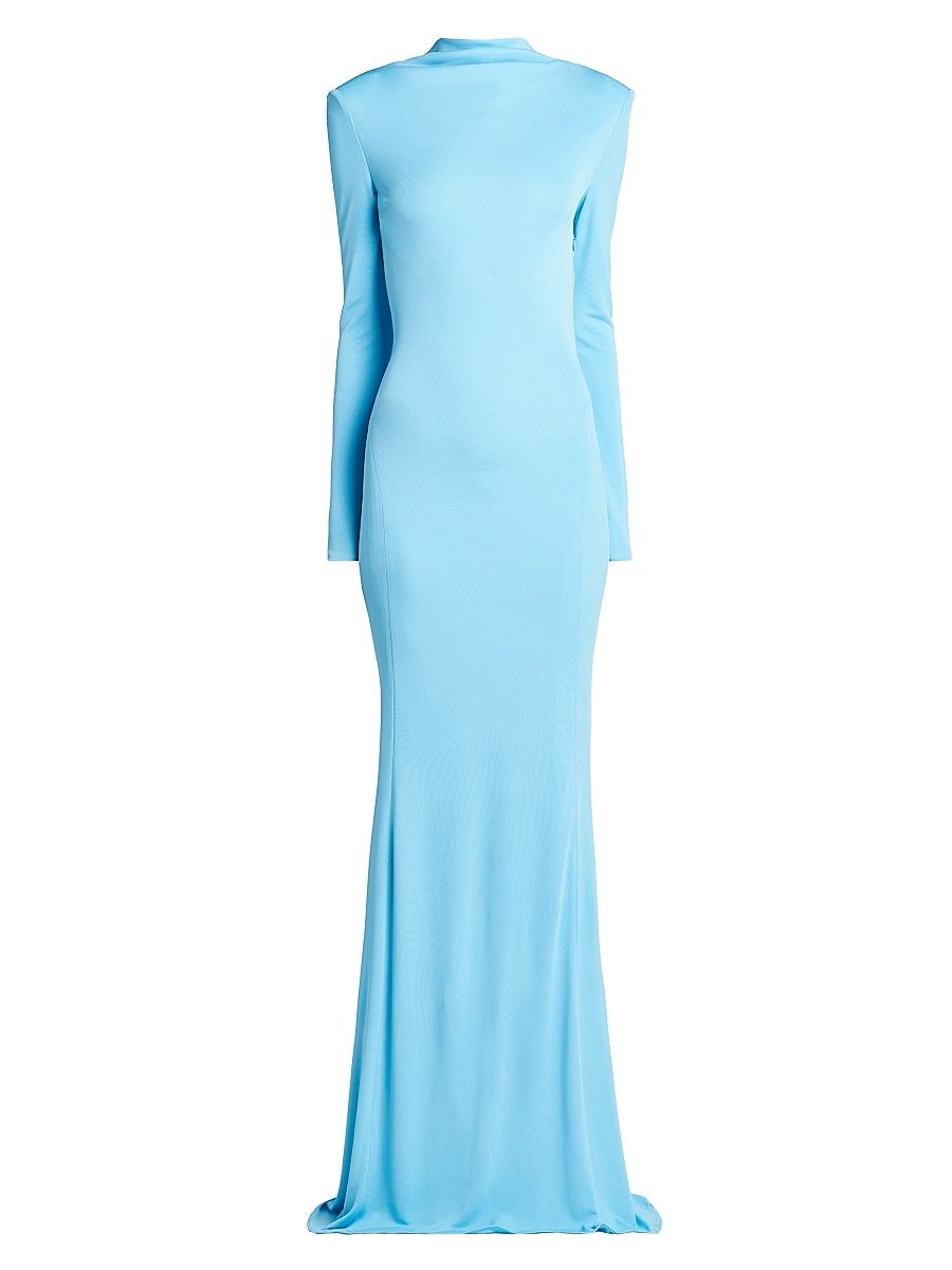 TOM FORD Women's Crepe Jersey Cut-Out Back Gown - Aqua Blue - Size 8