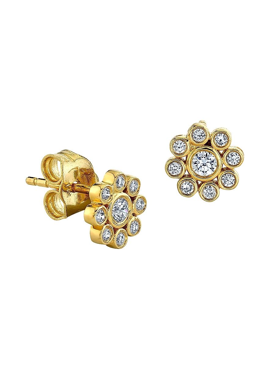 Women's 14K Yellow Gold & Diamond Flower Single Stud Earring - Gold