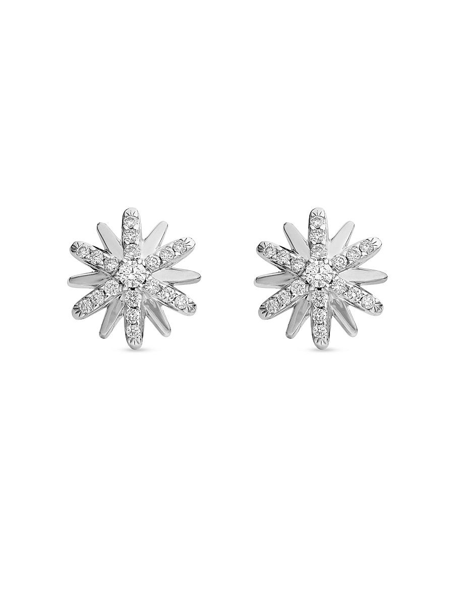 Women's Petite Starburst Stud Earrings in Sterling Silver with Diamonds, 10mm - Diamond