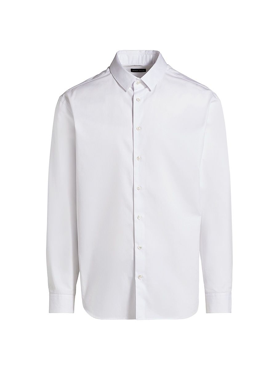 Men's Shiny Solid Woven Cotton Shirt - White - Size 42