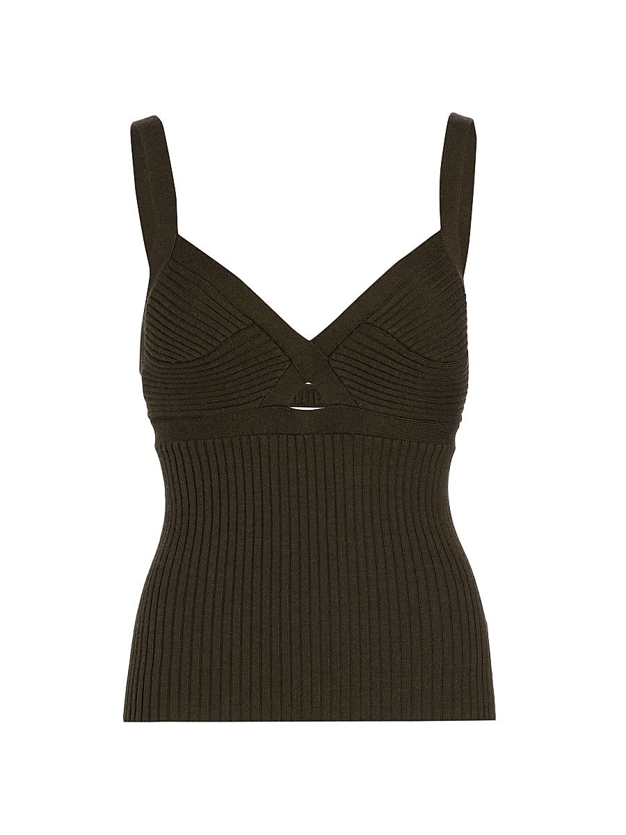 Women's Cut-Out Cashmere Tank - Dark Olive Multi - Size Small