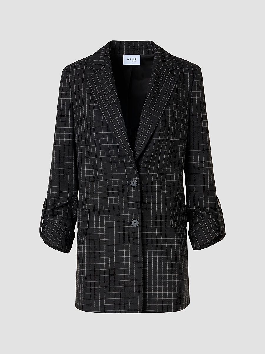 Women's Broken Check Twill Boyfriend Jacket - Black Cream - Size 16