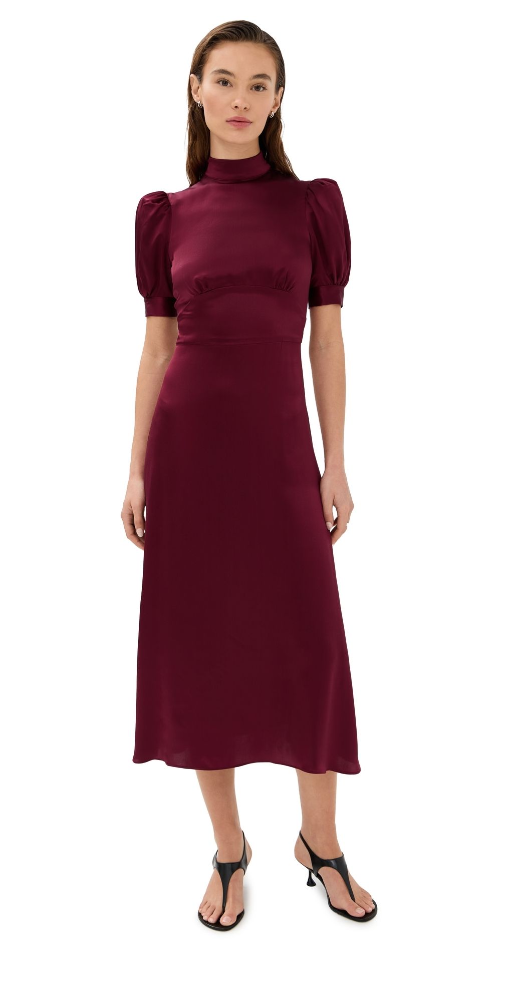 Tanner Fletcher Cordelia Mock Neck Silk Midi Dress Oxblood 0