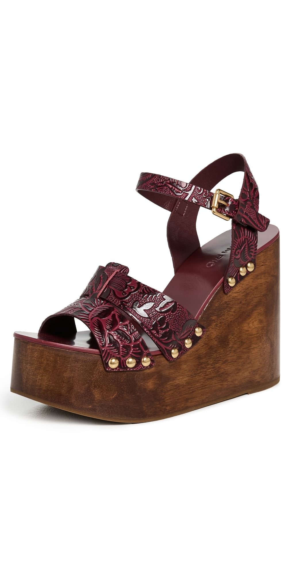 FARM Rio Embossed Wedge Sandals Merlot 9