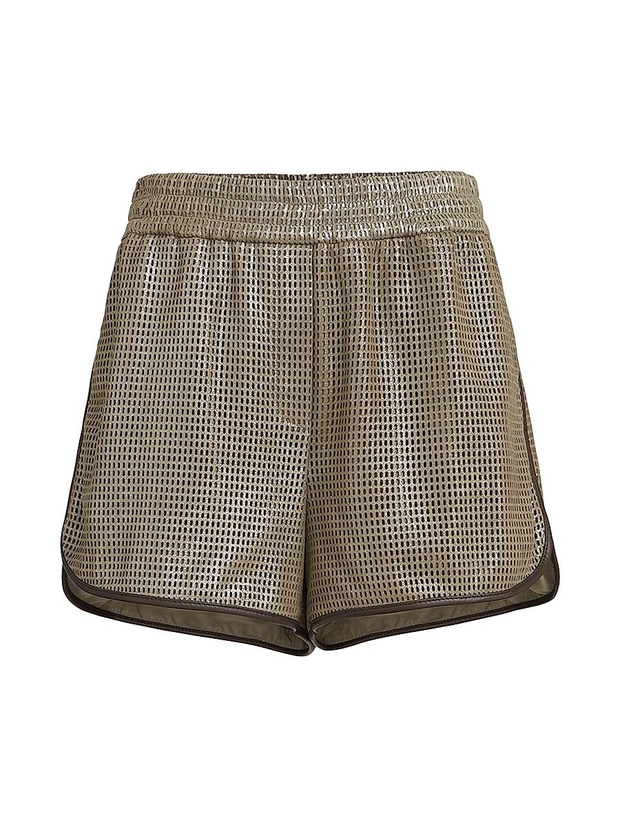 Women's Sparkling Leather Net Shorts - Khaki - Size 4