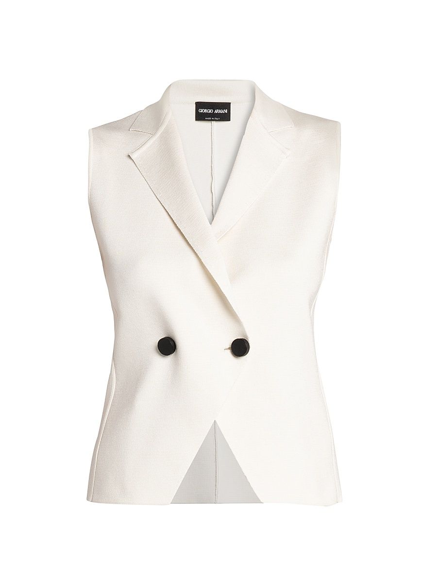Women's Silk Two-Button Vest - Solid White - Size 6