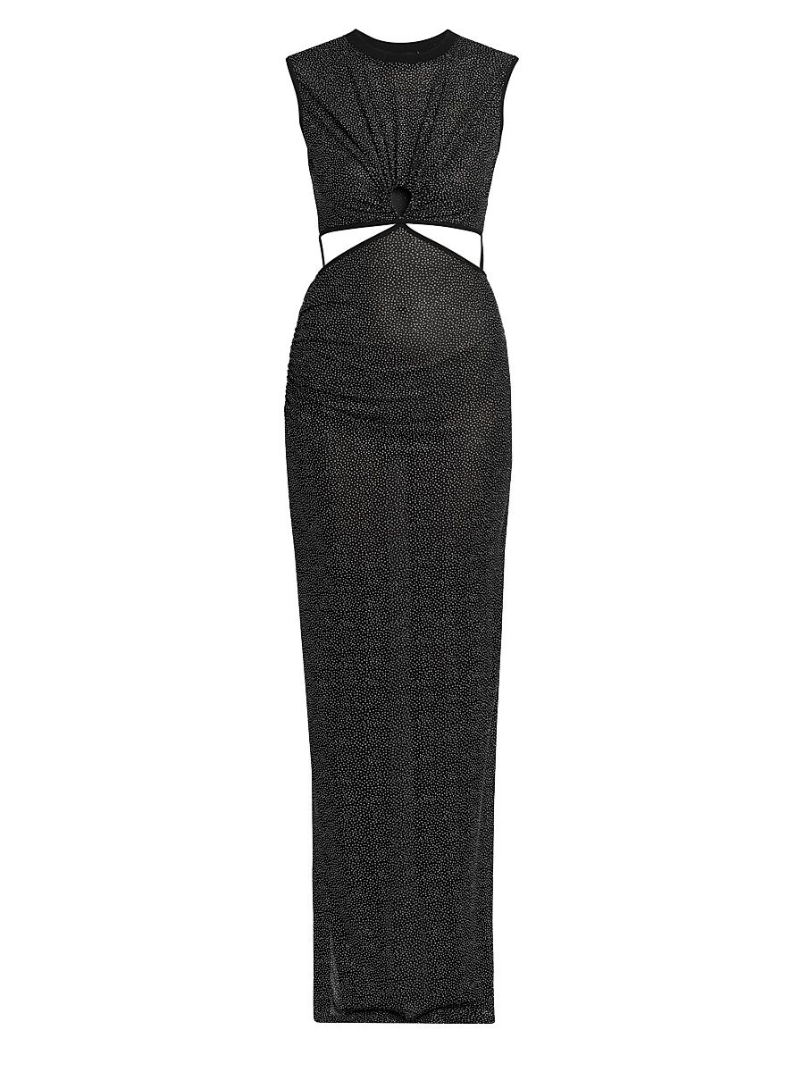 Women's Keyhole Glitter Mesh Maxi Dress - Black - Size Small
