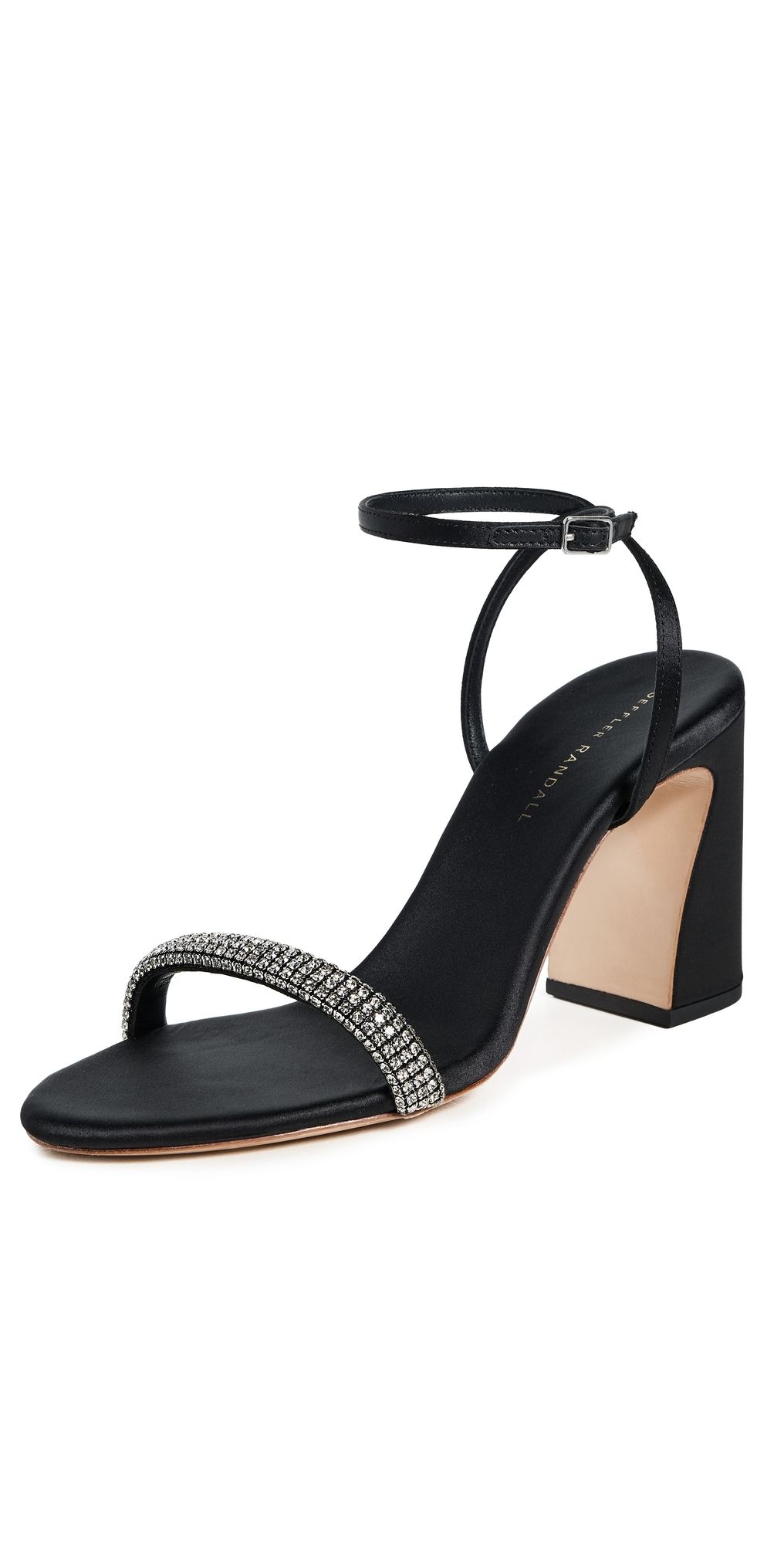 Loeffler Randall Malia Curved Heel Simple Sandals with Ankle Wrap Black/Diamond 9.5