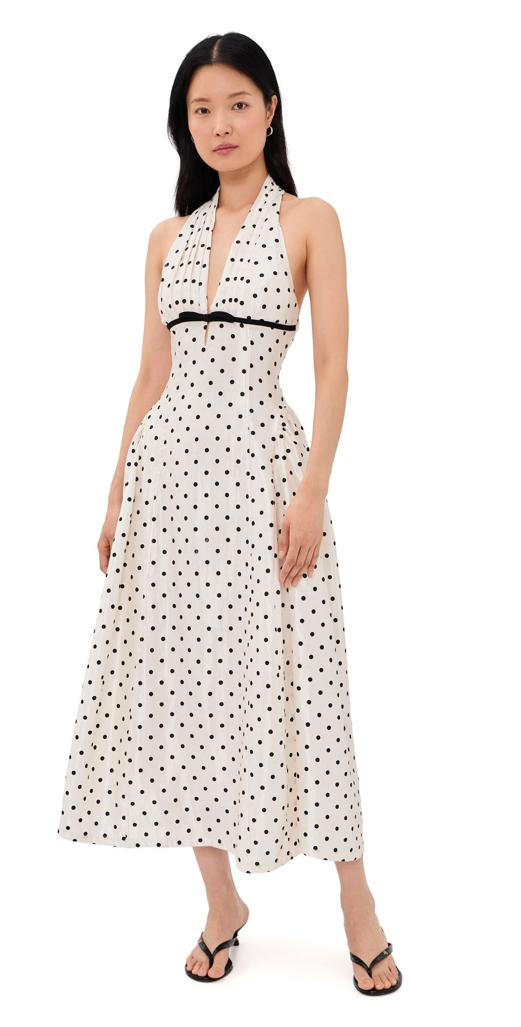 endless rose Halter Neck Polka-Dot Maxi Dress Off White S