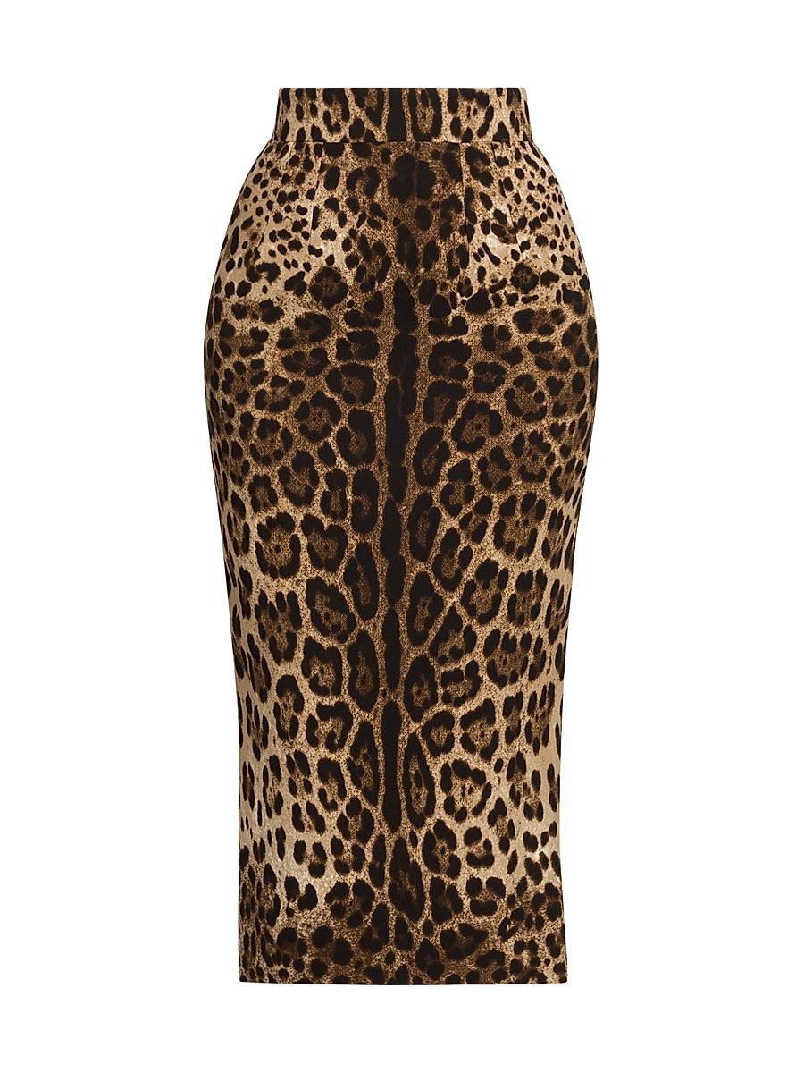 Women's Leopard-Print Wool Midi-Skirt - Leo New - Size 12