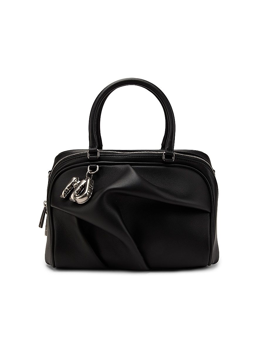 Women's The Small Wave Leather Top Handle Bag - Black