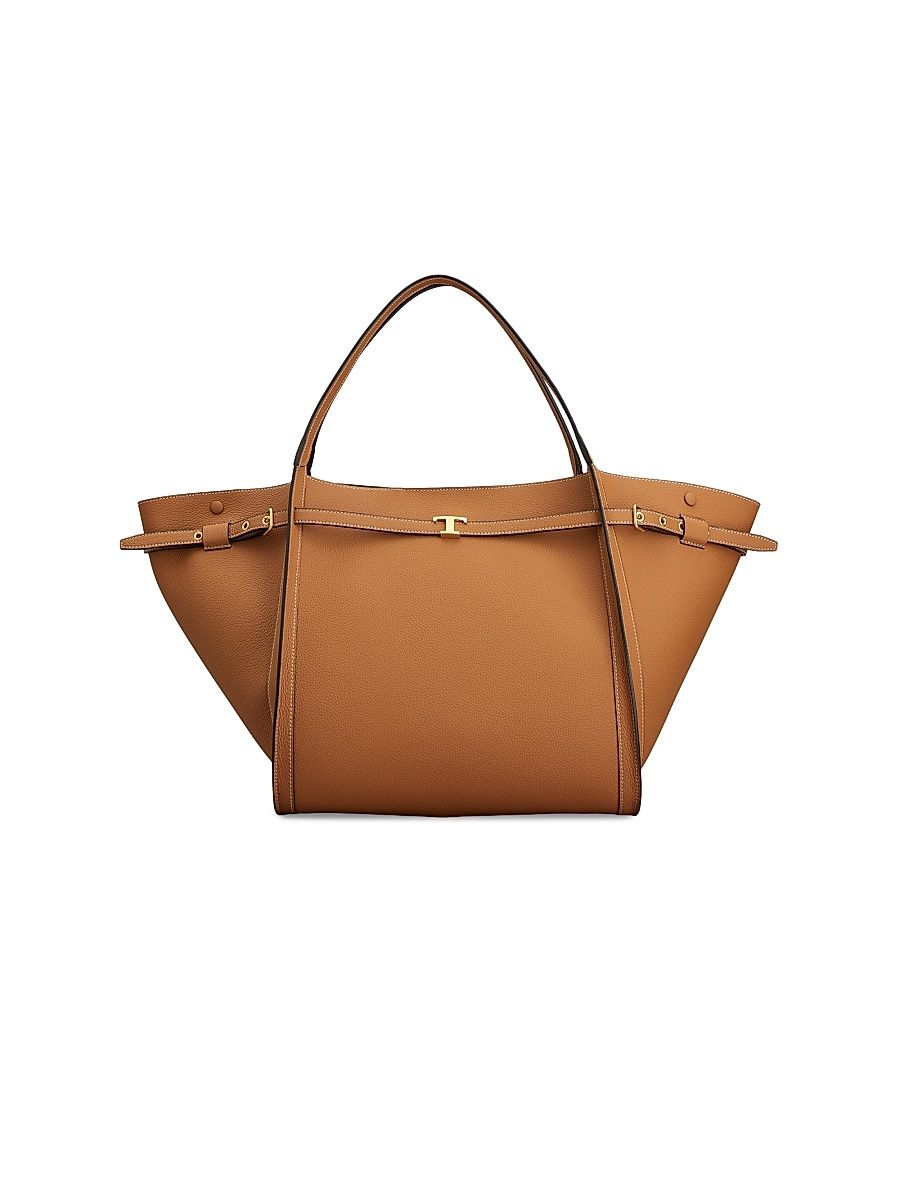 Women's Medium Leather Shopper Tote Bag - Kenia Scuro