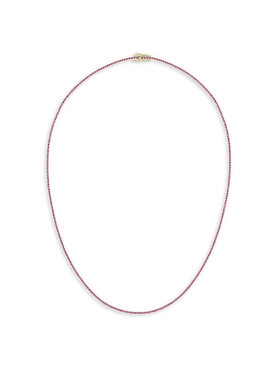 Women's 14K Yellow Gold & Pink Sapphire Thin Tennis Necklace - Yellow Gold