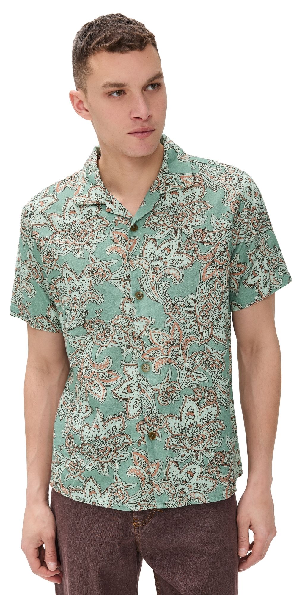 Rhythm Paisley Short Sleeve Shirt Green Tea M