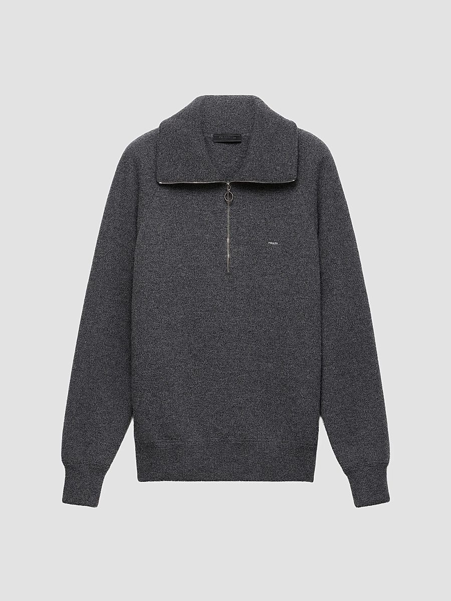 Men's Wool and Cashmere Polo Sweater - Grey - Size 46