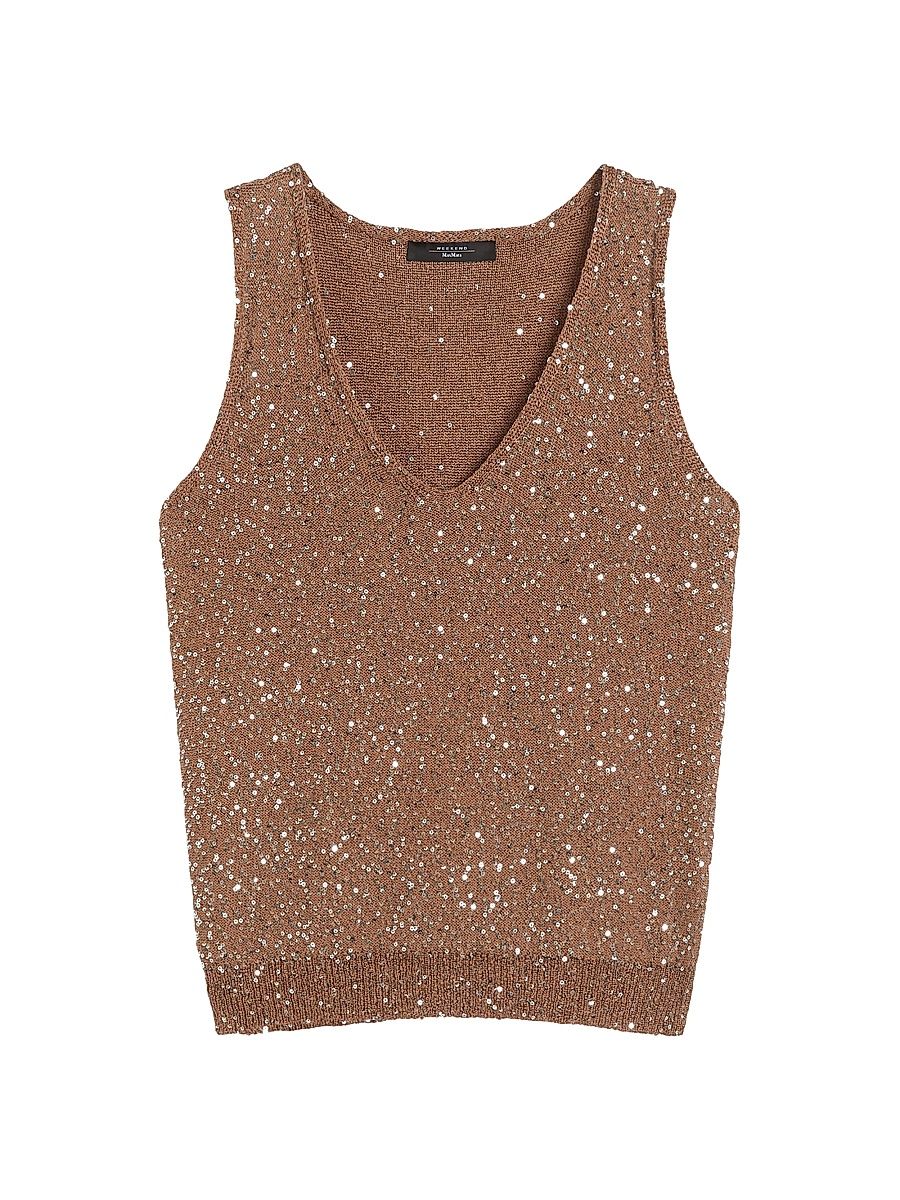 Women's Sequinned Knitted Top - Marron Glace - Size XL