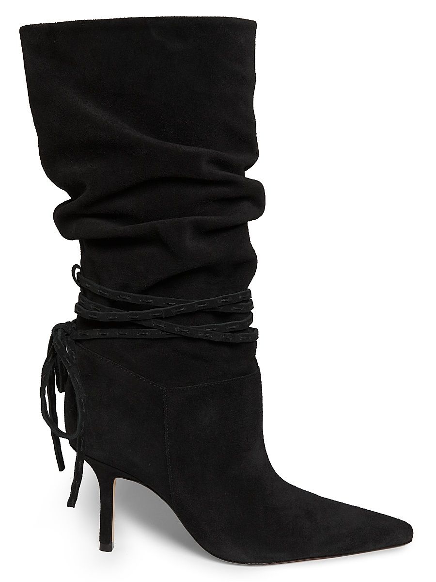 Women's Samina Wrap Around Heel 85mm Suede Boots - Black - Size 7