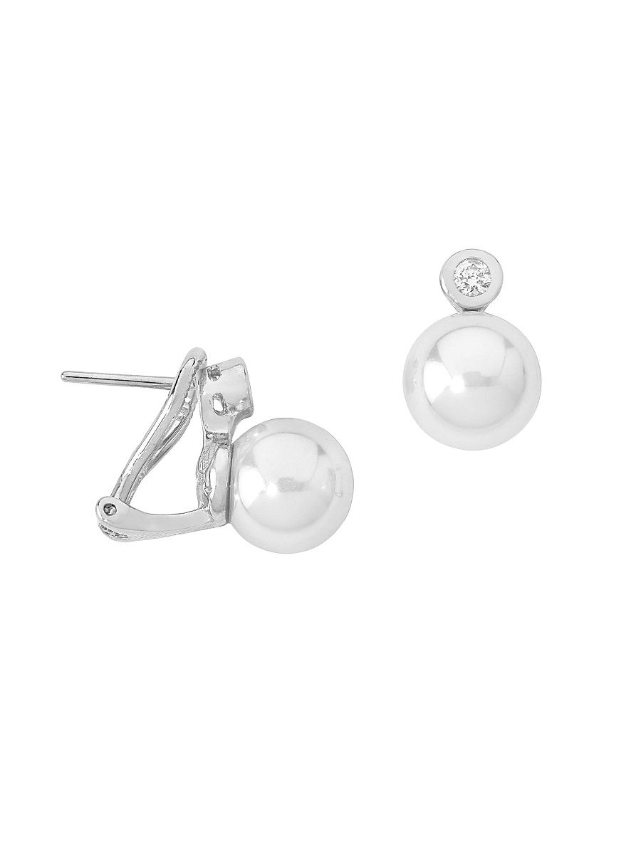 Women's Selene Rhodium-Plated Silver, Cubic Zirconia & Faux White Pearl Earrings - Pearl
