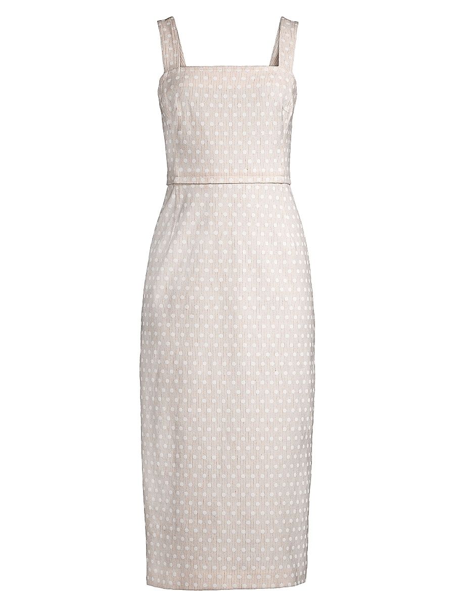 Women's Geometric Linen-Blend Sheath Dress - White Polka Dot - Size 14