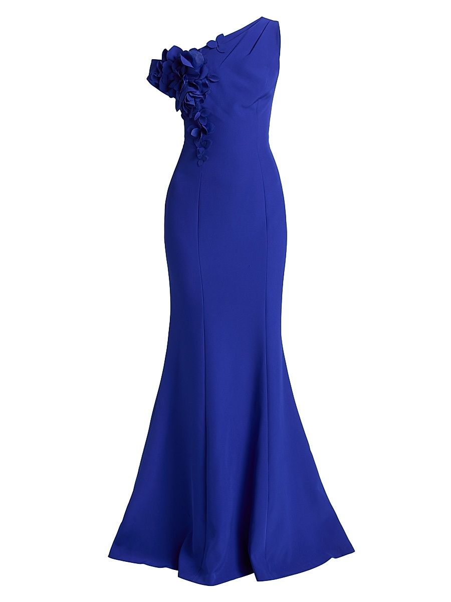 Women's Ruffled One-Shoulder Gown - Cobalt - Size 16