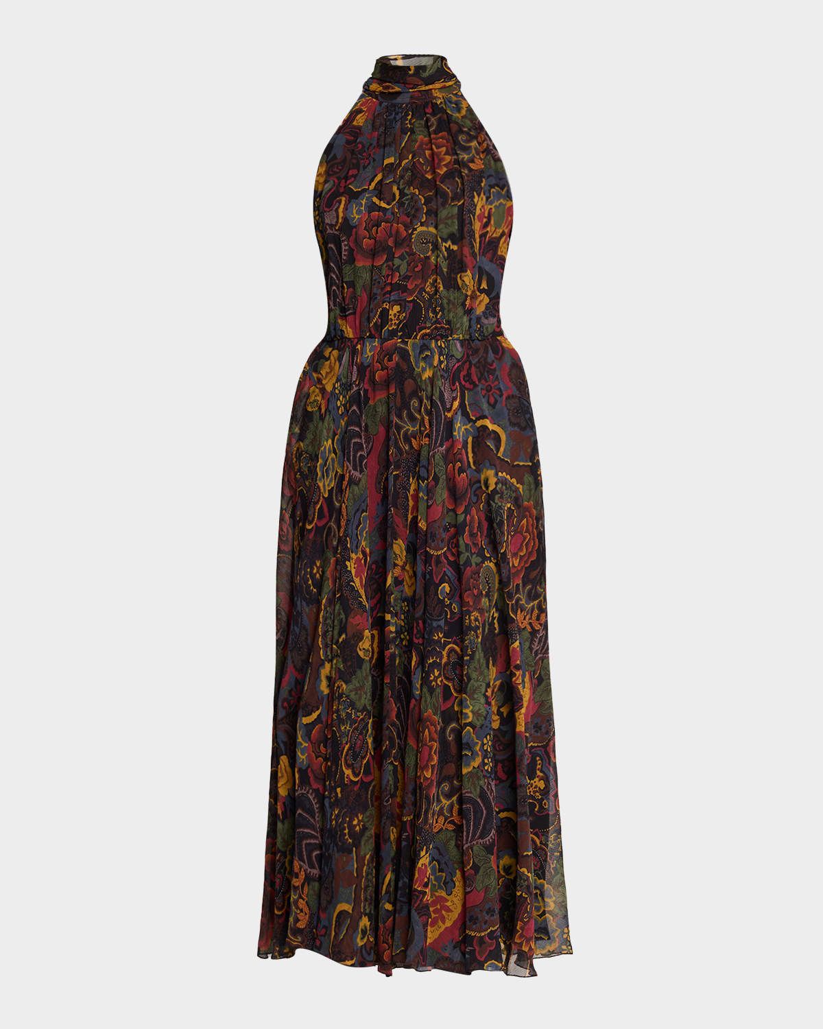 Kylee Floral Crinkle Chiffon Midi Halter Dress