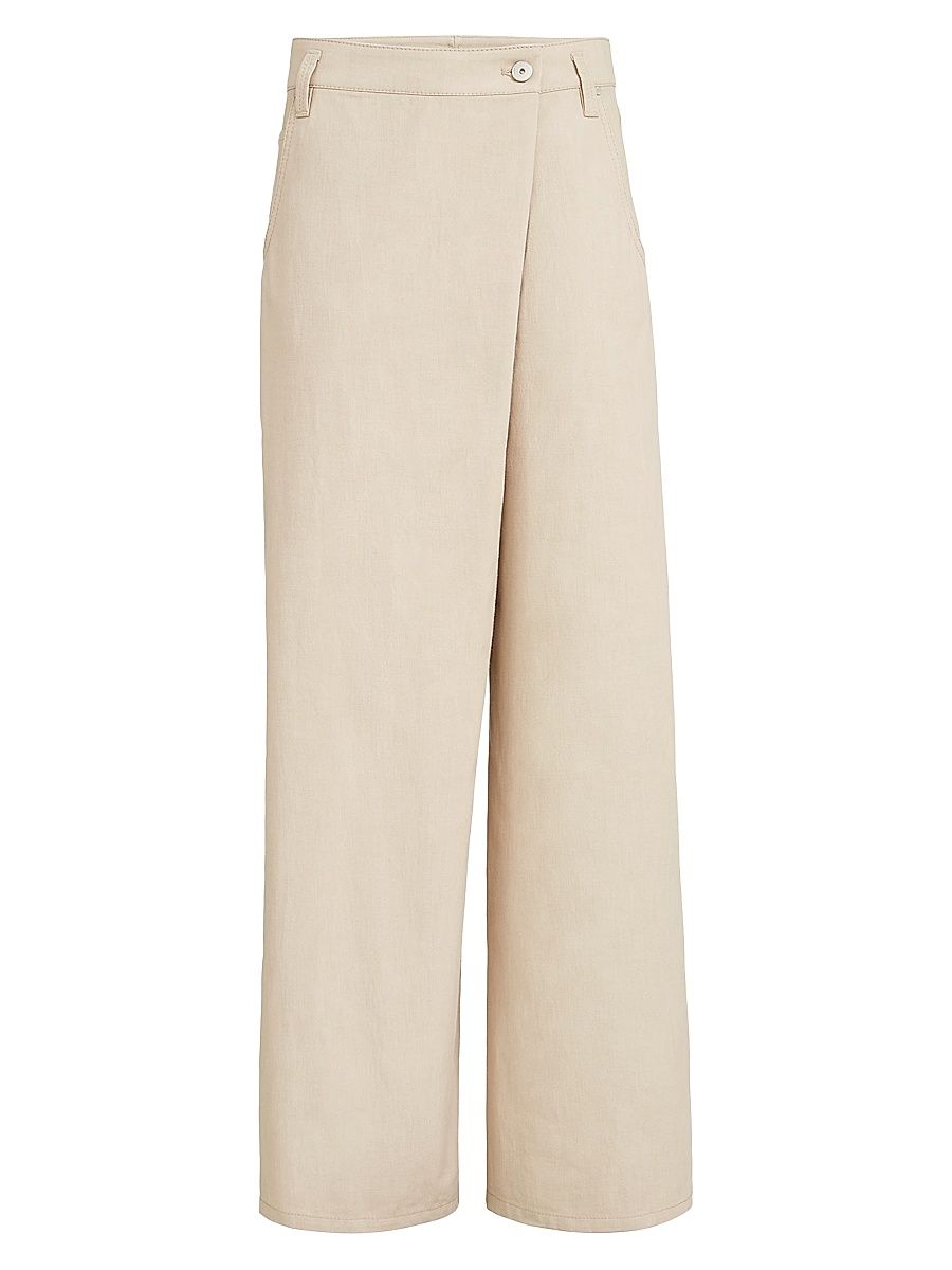 Women's Cotton Gabardine Loose Wrap Trousers with Monili - Sand - Size 00