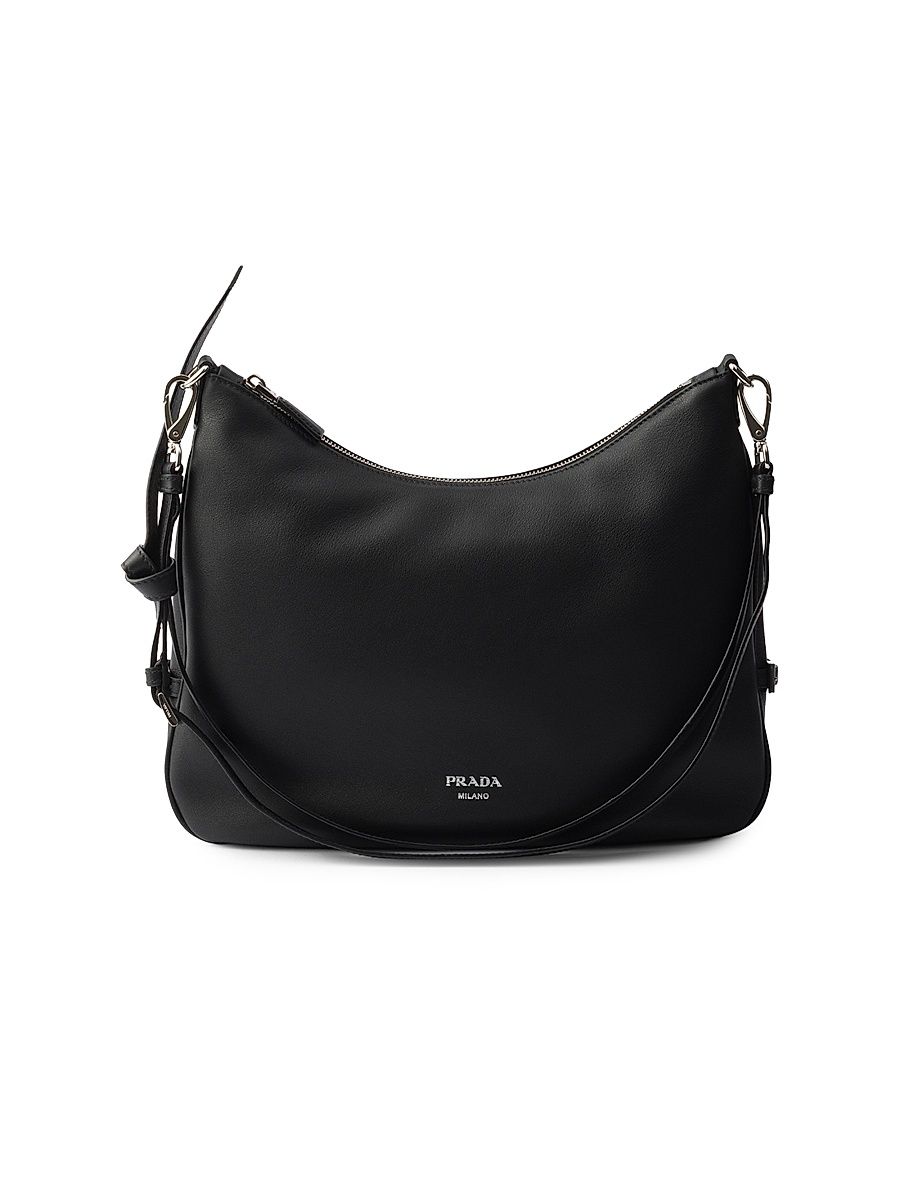 Women's Large Leather Shoulder Bag - Black