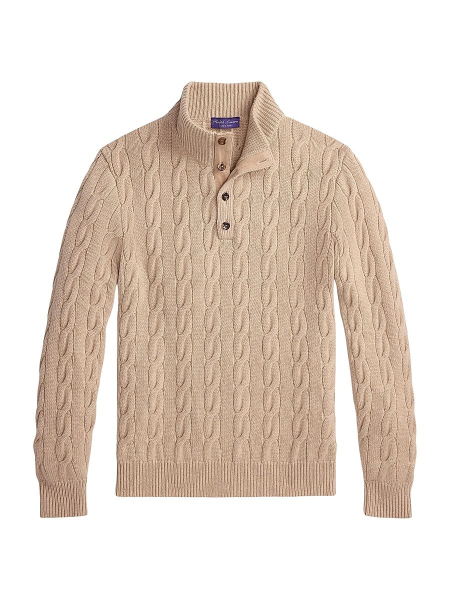 Men's Cashmere Cable-Knit Sweater - Champagne Melange - Size XXL