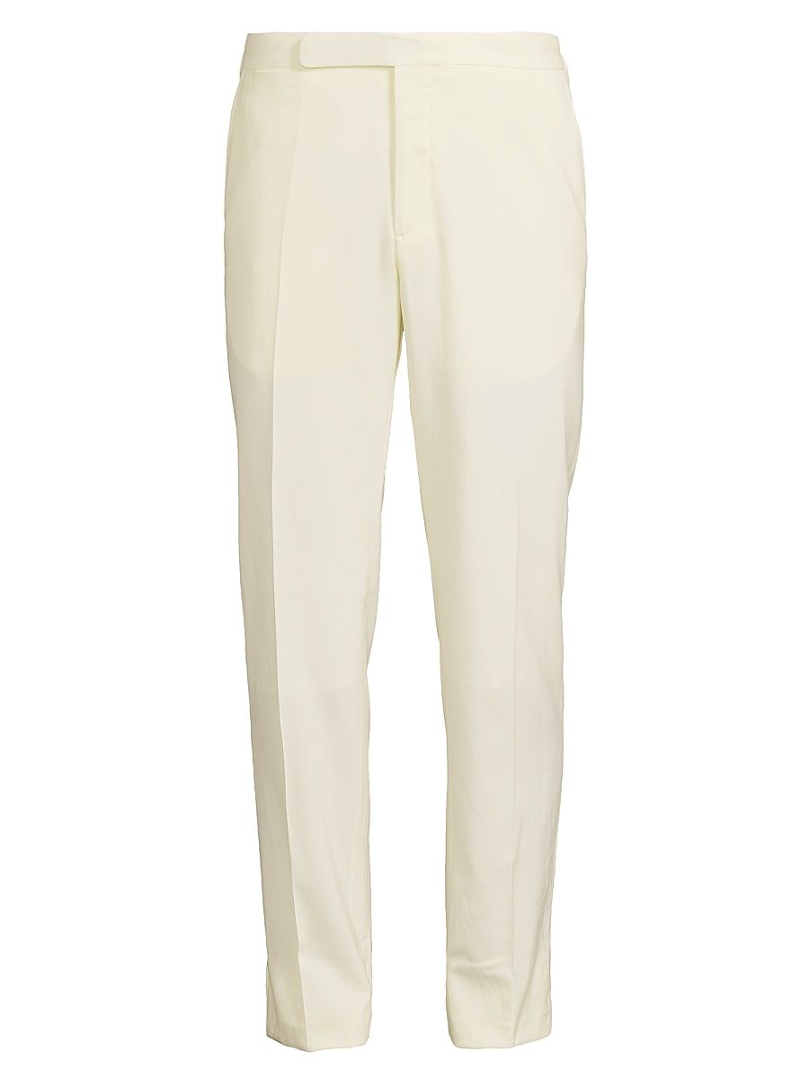 Men's Wool Gabardine Flat-Front Trousers - Cream - Size 38